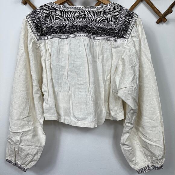 New Free People Iggie Embroidered Top in Ivory & Black Bean Combo Women's Size S - Picture 3 of 10